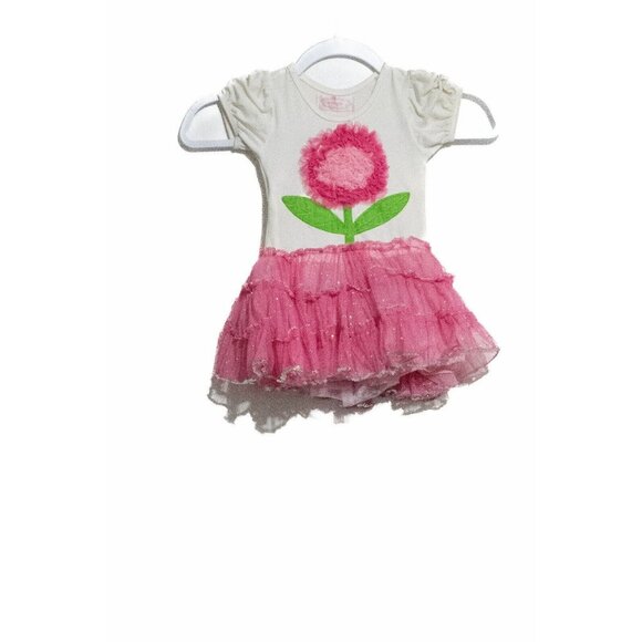 Popatu Girls White Pink Dress Floral Cap Sleeve Round Neck Knee Length Size XS - Picture 2 of 5